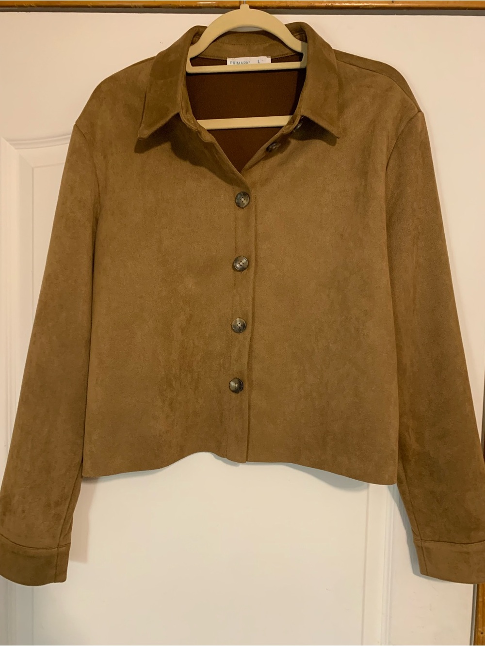 Primark Brown Faux Suede Cropped Shacket Women's L Fall Jacket